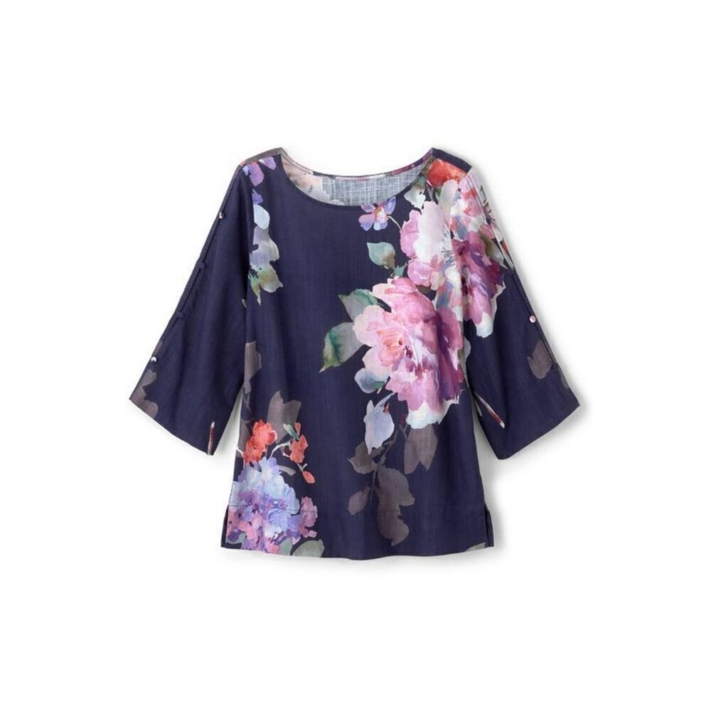 Soft Surroundings Lizette Top Marseille Floral Exploded Large linen blend